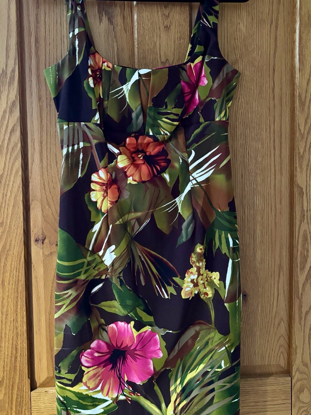 connected apparel Tropical Floral Midi Dress in Green, Pink and Orange